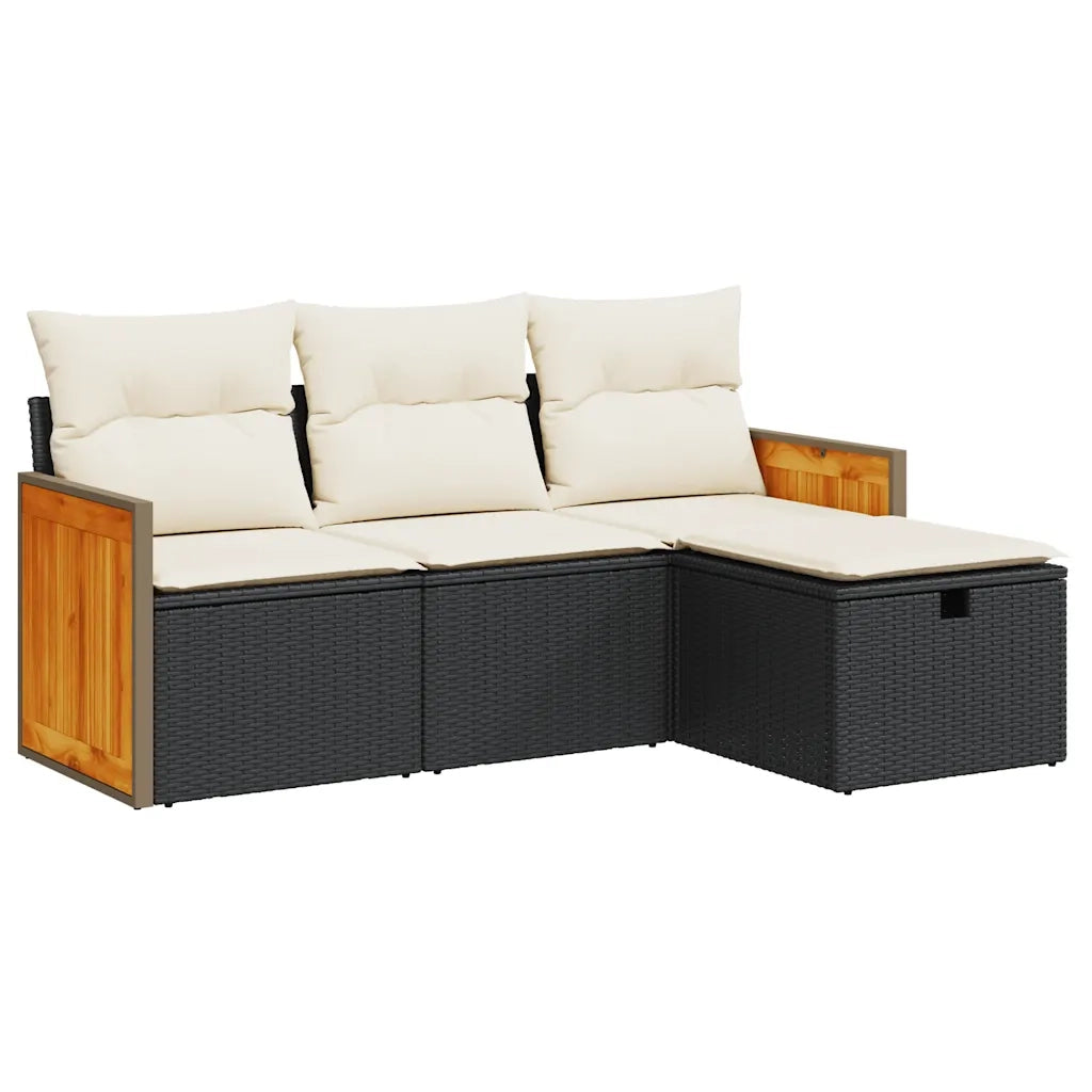 Set Divani da Giardino 4 pz | Set Salotto da Giardino con Cuscini Nero in Polyrattan