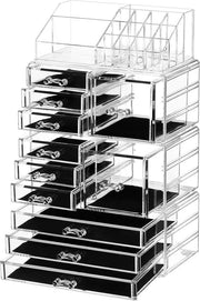 Organizzatore di trucco XXL con 11 ante e 15 cassette - trasparente JKA017TP