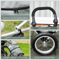 3-in-1 Carrello della Spesa, Rimorchio per Biciclette, Carriola, 53 x 43 x 110cm, Grigio e Argento