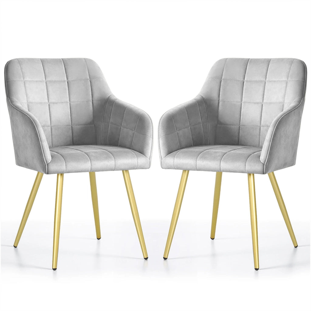 Set di 2 Sedie imbottite con cuciture quadrate LUXANO Grigio gambe oro