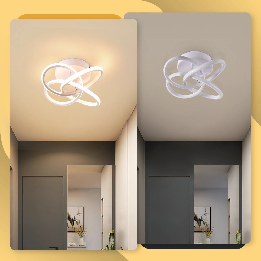 ZMH Lampada da soffitto plafoniera LED moderna 28W 3000K bianco caldo design fiore 4 petali bianco metallizzato 32cm