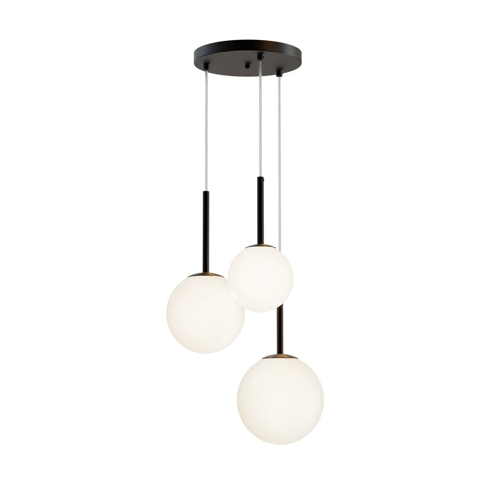 Lampadario Minimal Basic Form In Metallo Nero 3 Luci E Diffusori Bianchi