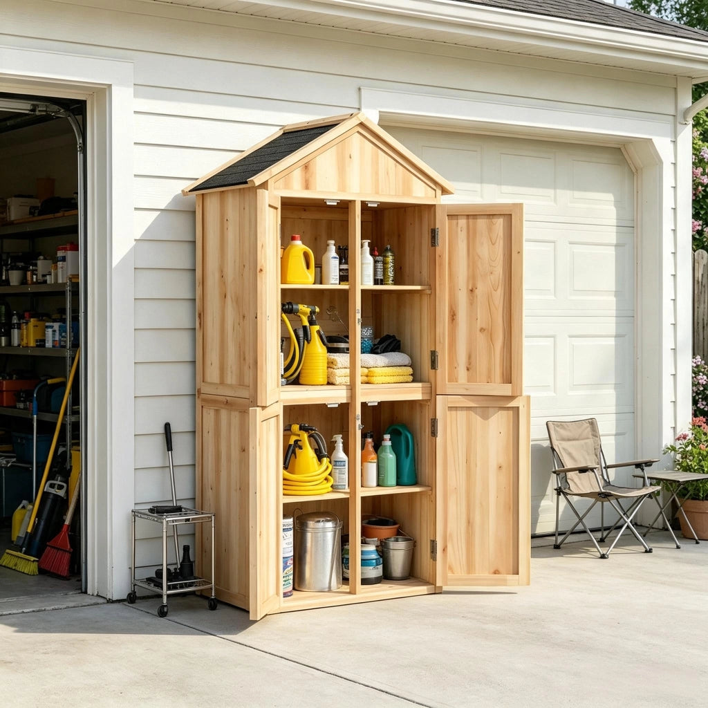 ARMADIO DA GIARDINO 82x50x190 cm Legno Naturale Tetto Inclinato
