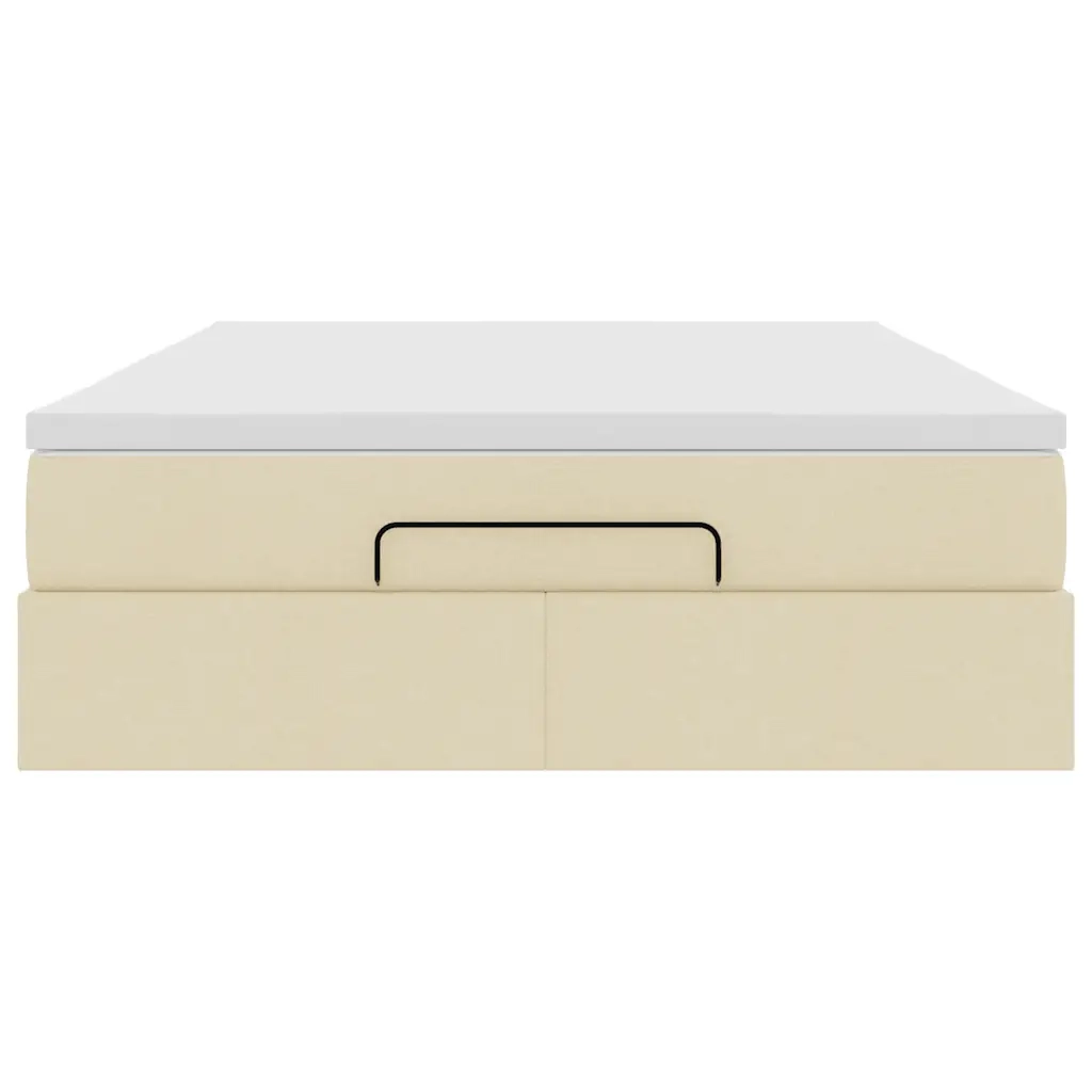 Struttura Letto Pouf con Materasso Crema 140x190 cm in Tessuto
