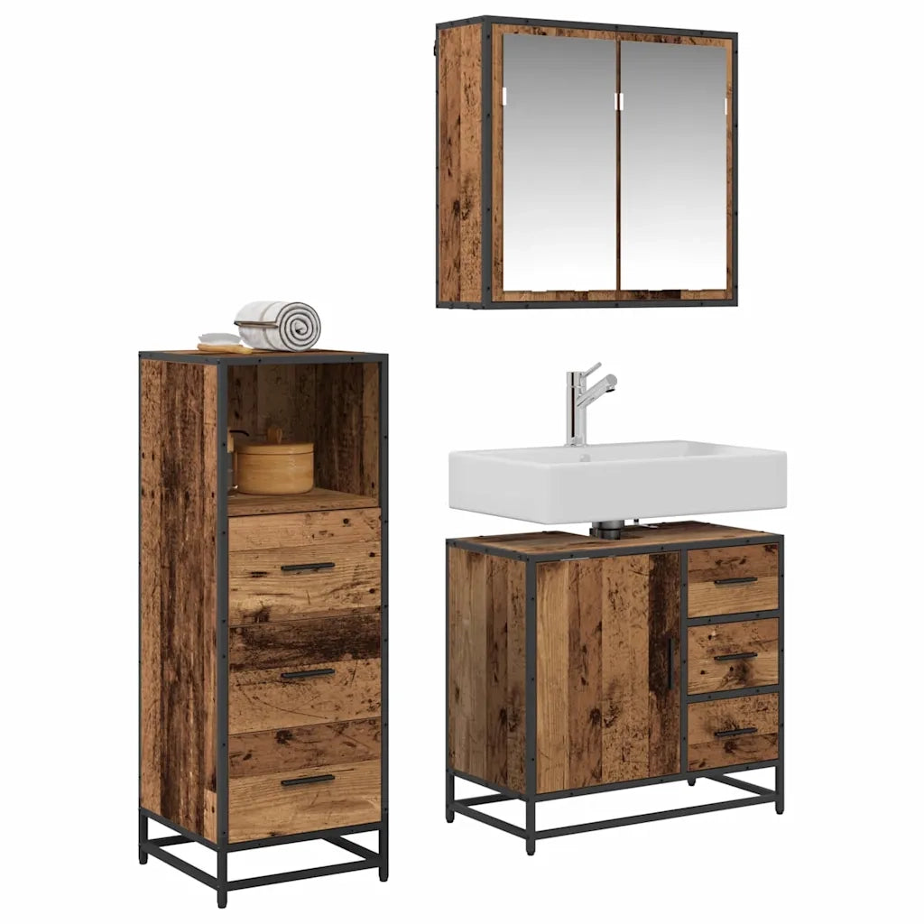 vidaXL Set di mobili per il bagno con cassetto 3 pcs Legno vecchio