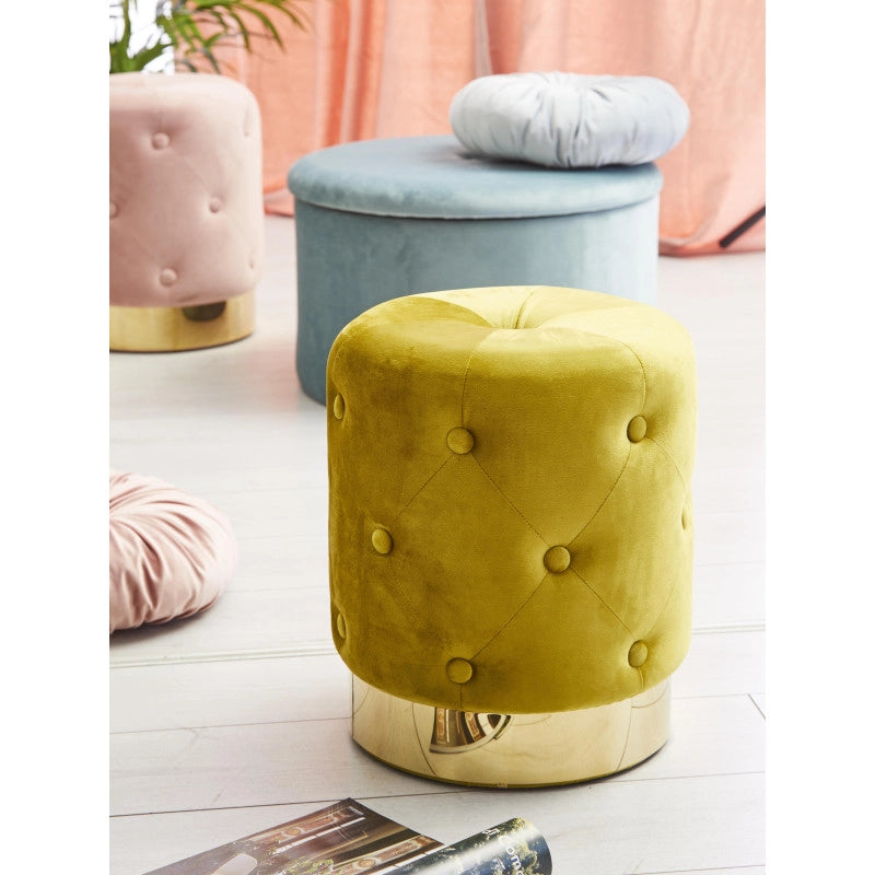 Set di 2 Pouf Anastasia In Velluto Trapuntato Con Base Oro Rosa 35x42