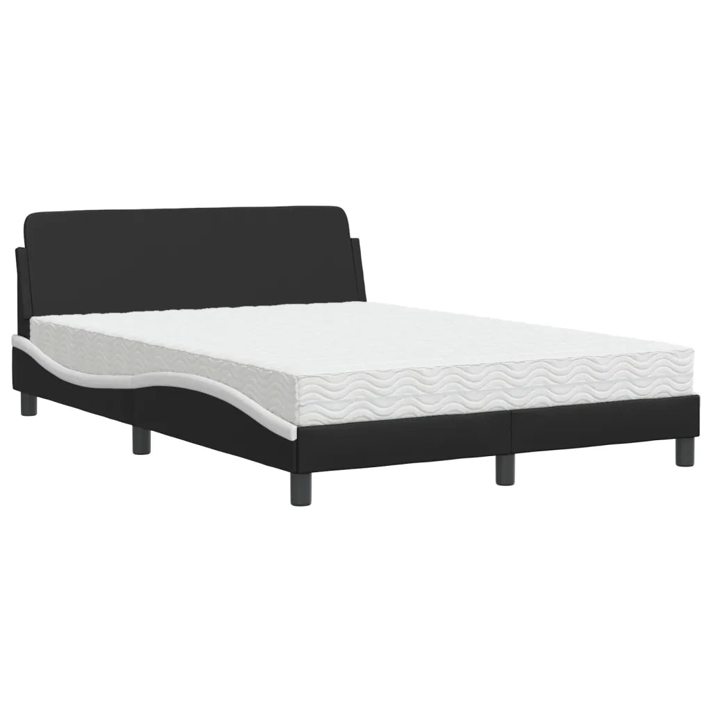 Letto con Materasso Dover Nero e Bianco 140x200 cm in Similpelle