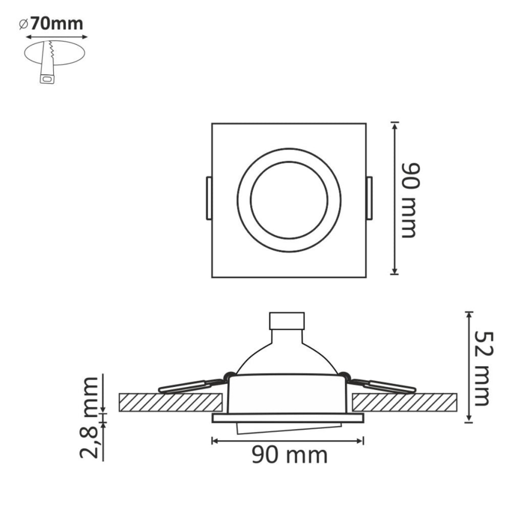 Faretto incasso quadrato bianco 3pz GU10 Polux OLIN