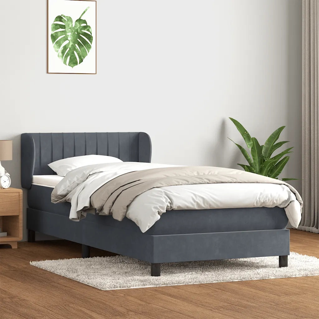 Giroletto a Molle con Materasso Grigio Scuro 80x220 cm Velluto