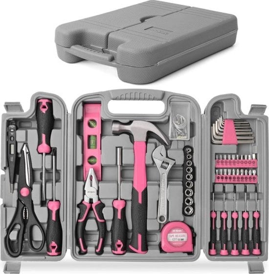 Set di attrezzi completo da 54 pezzi rosso per hobbyisti femminili DHZ, con valigetta trasportabile, ideale per uso domestico