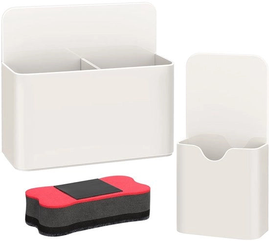 Organizzatore per Whiteboard Magnetico - 2-Pezzi - Set - Materiale ABS - Risparmio di Spazio - Incluso 2 Pennelli e 1 Asciugamano per Pennelli - Organizzatore Magnetico