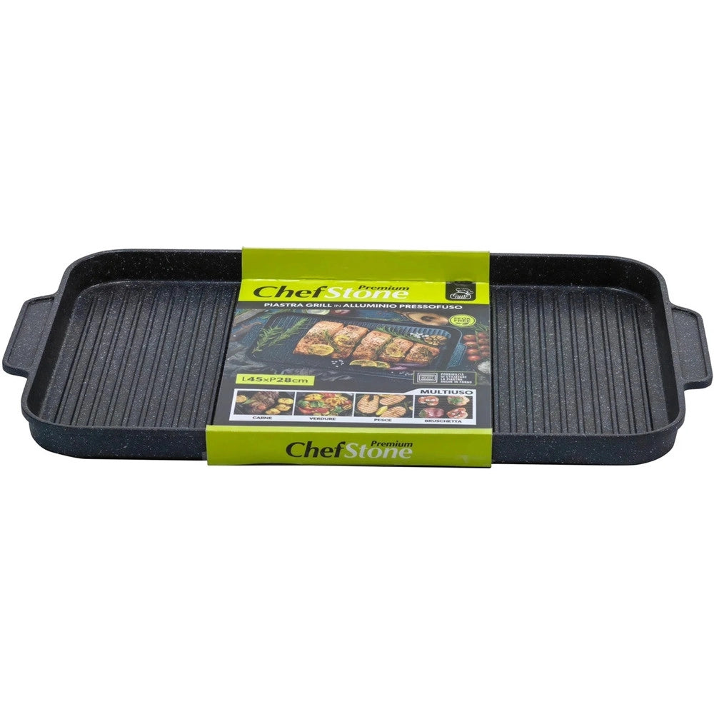 Trade Shop - Piastra Grill Con 2 Manici Fondo Induzione Rivestimento Antiaderente Effetto Pietra 45x28cm -