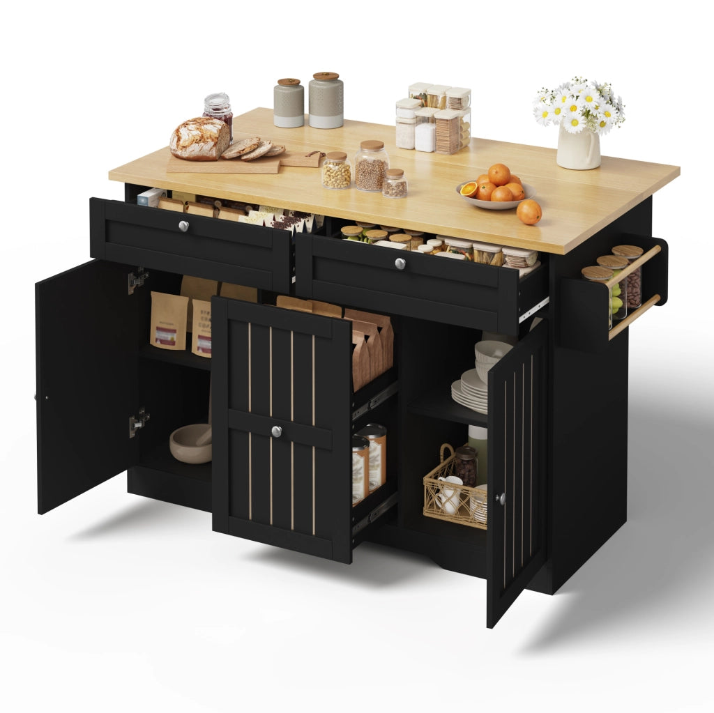 Isola cucina 120x45(70)x92 cm con piano ribaltabile in MDF nero