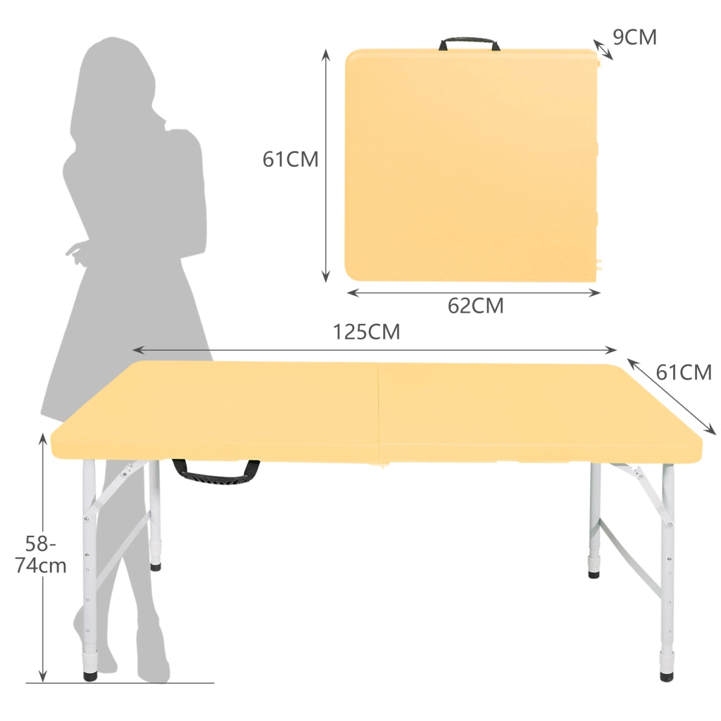 TAVOLO PIEGHEVOLE REGOLABILE 125 x 61 x 58-74 cm Giallo in ferro e plastica