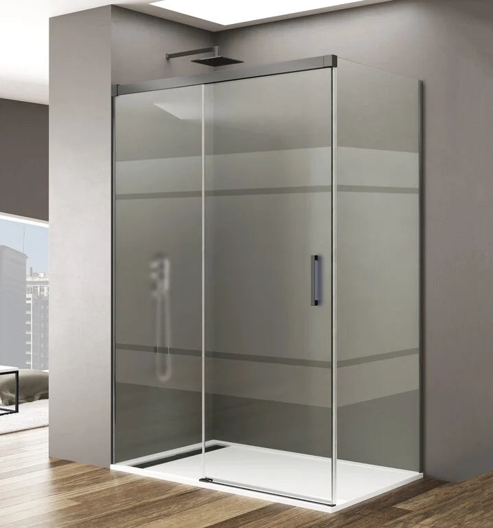Box doccia angolare BASIC fisso + scorrevole + laterale fisso 100x80 cm (95-100/76,5-79) titanio vetro Frost