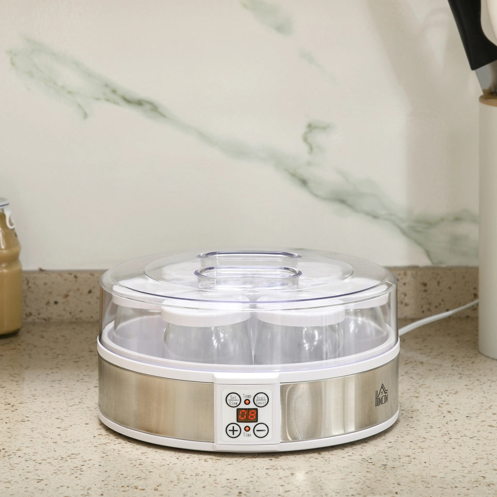 Yogurtiera con 7 vasetti di vetro 180 ml ¨C zephmum ¨C 24x24x13 cm bianco