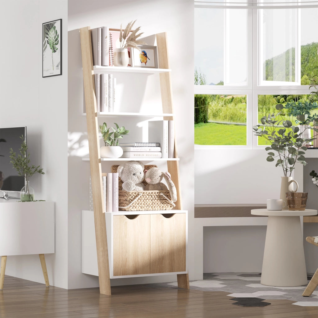 Libreria a scala con 3 ripiani e armadietto ¨C zephmum ¨C rovere e bianco 60x40x171