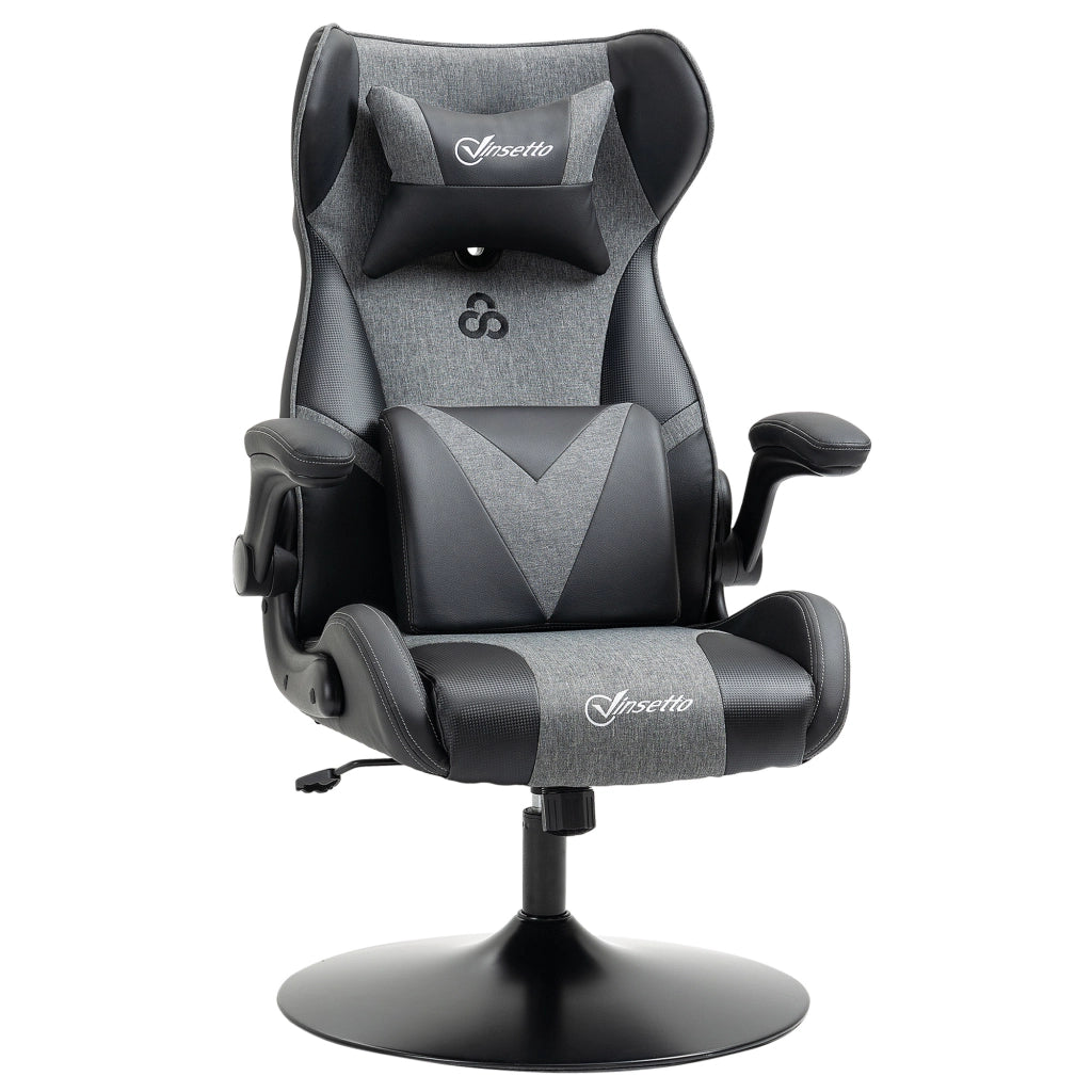 Sedia da Gaming Ergonomica ¨C Xylo ¨C Base Rotonda Altezza Regolabile Braccioli Cuscini PU Grigio Nero