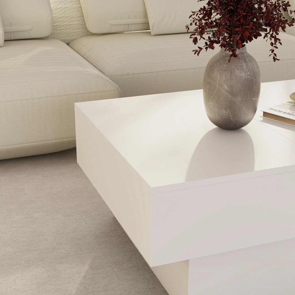 Tavolino Centrale Lens da Salotto con Piano Scorrevole 80 x 60 x 36 cm - Bianco [en.casa]
