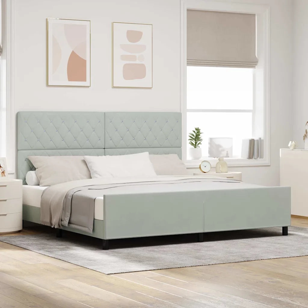 Letto a molle con testiera-Rete con Testiera Grigio chiaro 200 x 200 cm Velluto