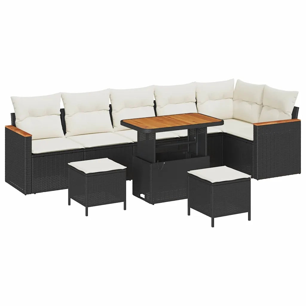 Set Divano da Giardino con cuscino Nero Poly Rattan