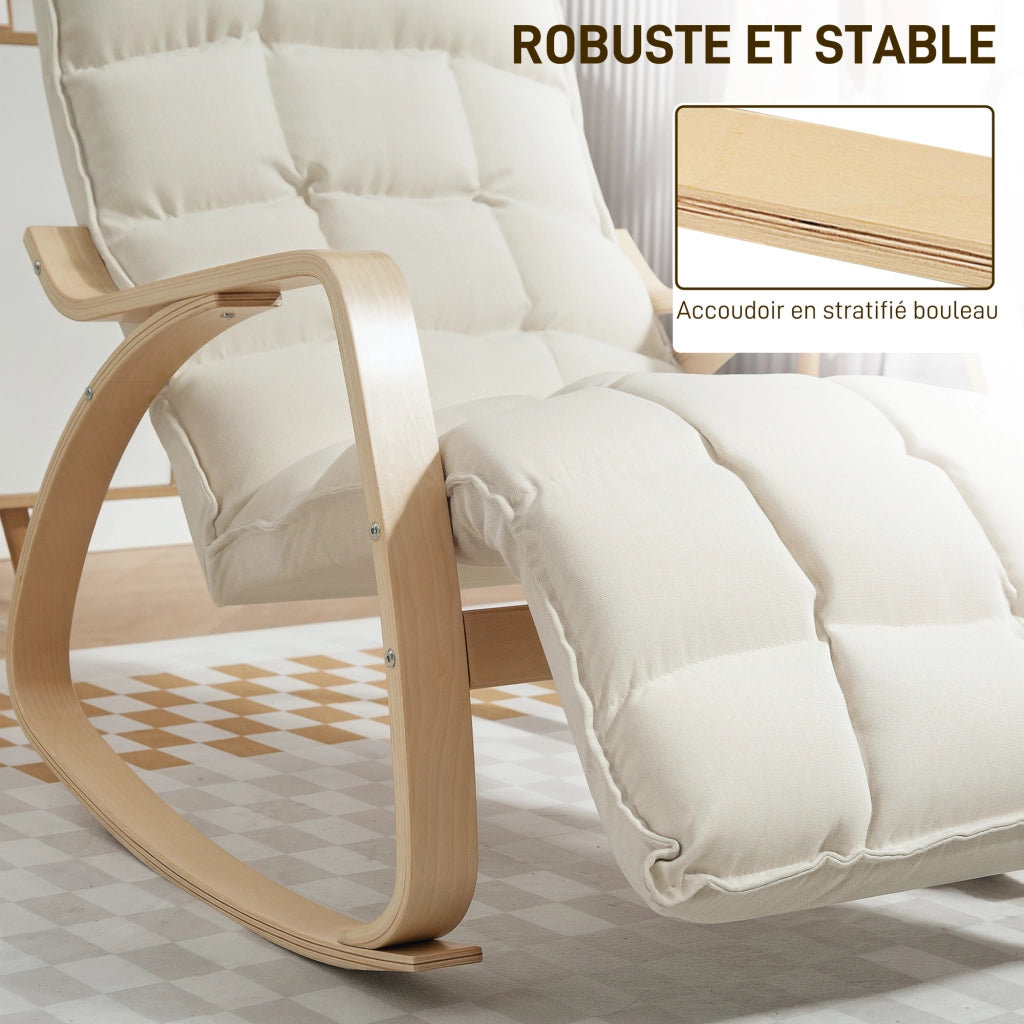 Poltrona a dondolo con poggiapiedi regolabile ¨C Minimal ¨C crema 67x92x106-123 cm