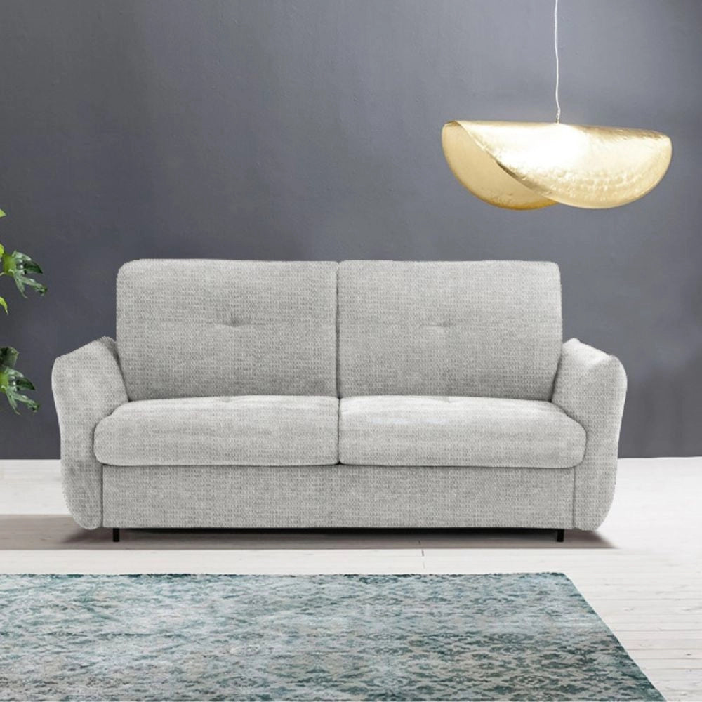 Divano letto Marea 3 posti con rete elettrosaldata materasso 20 cm. in tessuto Aragon 80 grigio chiaro