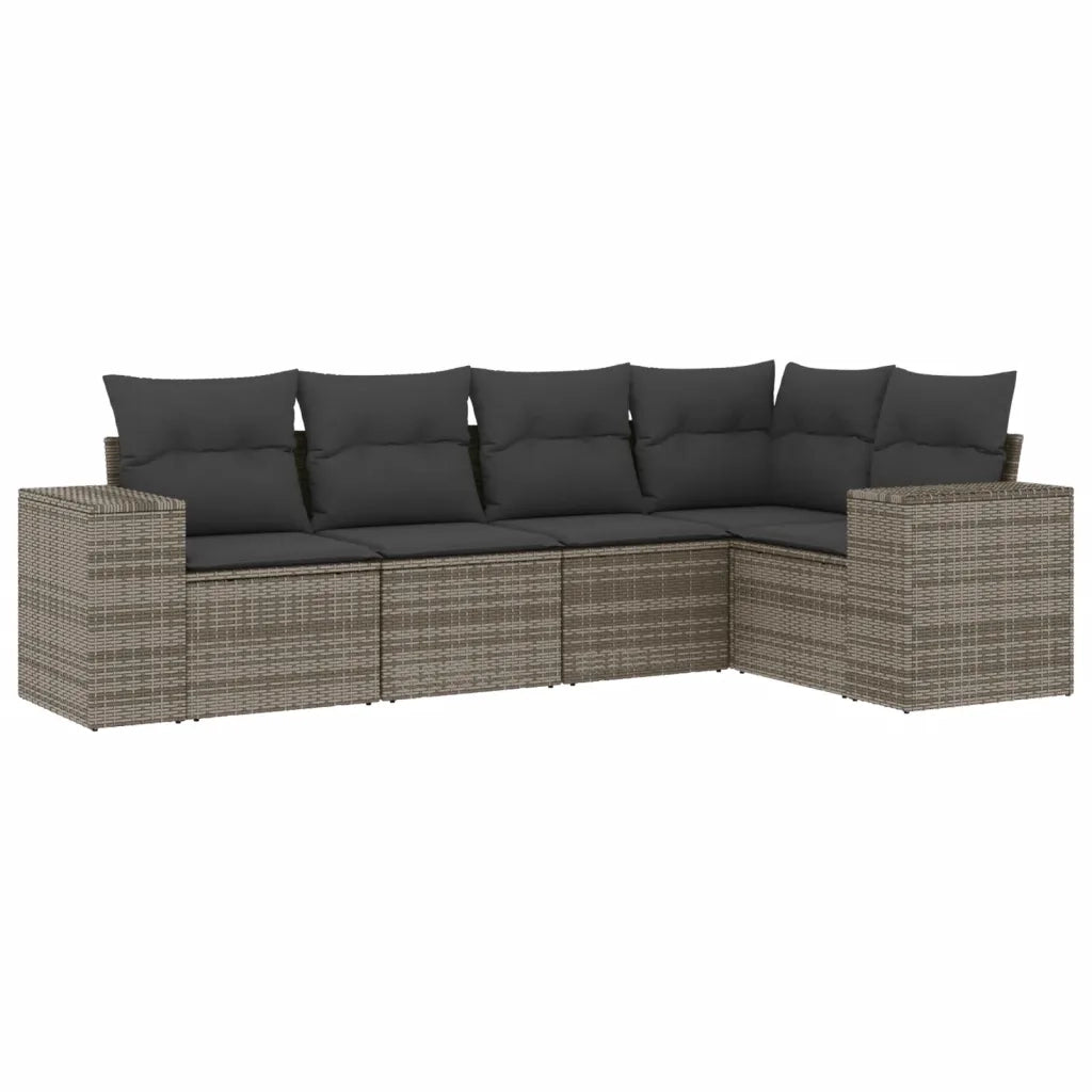 Set Divano da Giardino 5 pz con Cuscini Grigio in Polyrattan 3222529