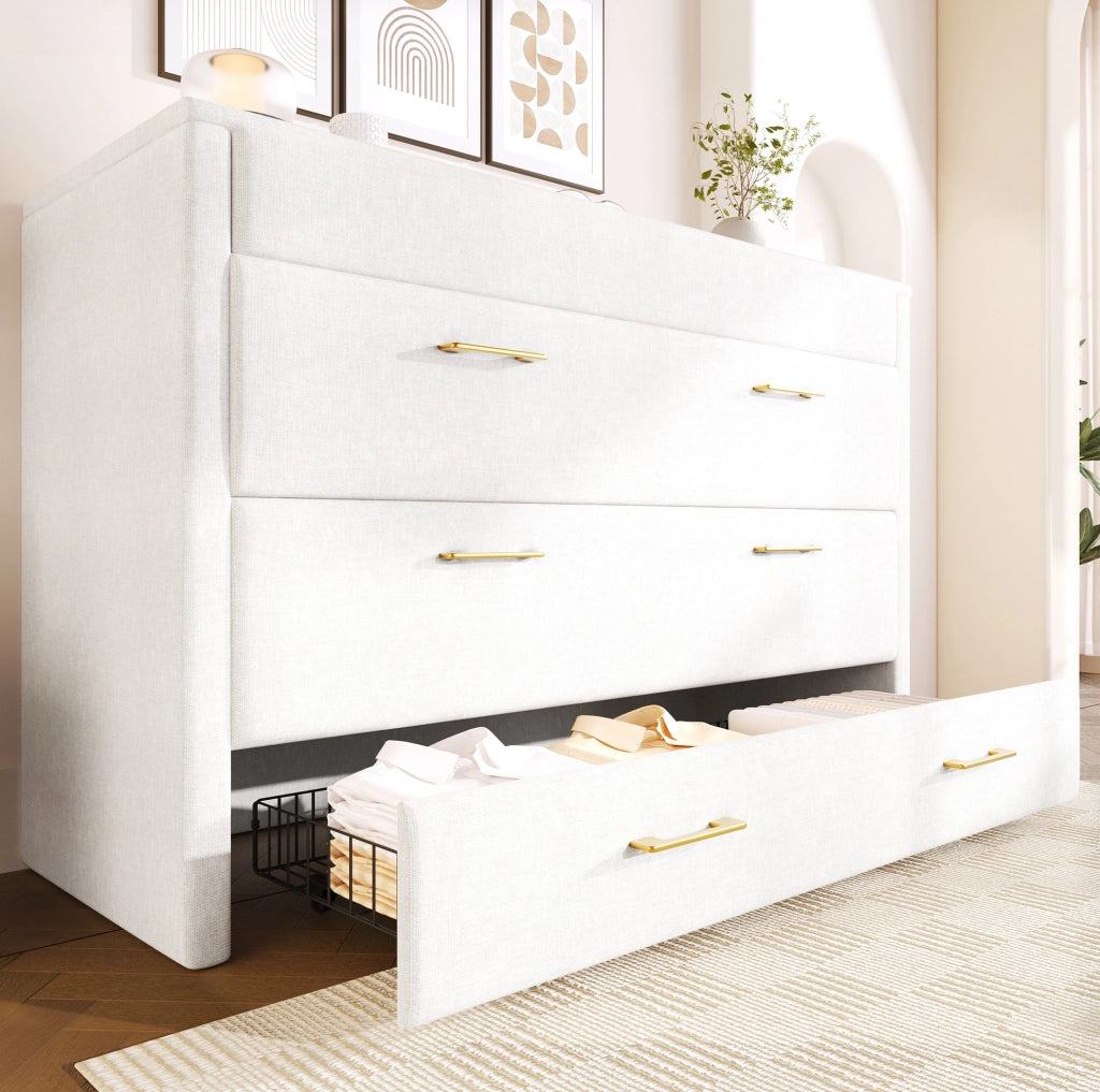 Letto a scomparsa ULEVR 140x200 cm con cassetto, ripiano trasformabile, USB e Type-C, lino beige