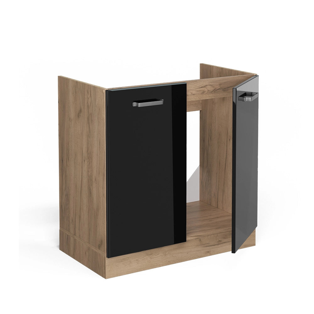 Vicco Mobile lavello cucina Nero lucido 80 cm , PL Rovere