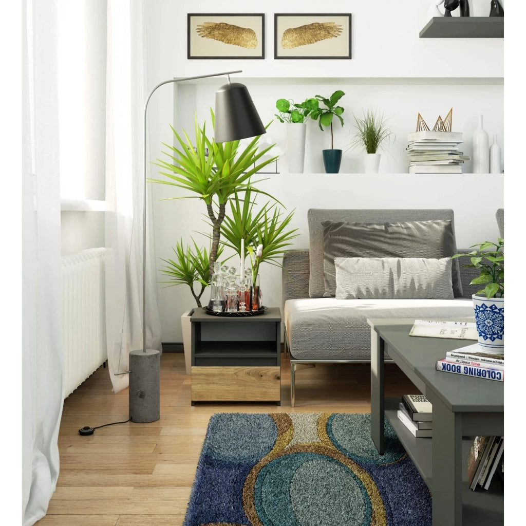 Comodino AKORD CL1 Grigia Grafite 40 cm 1 cassetto inserto frontale Quercia Artisan 40x35x40 cm
