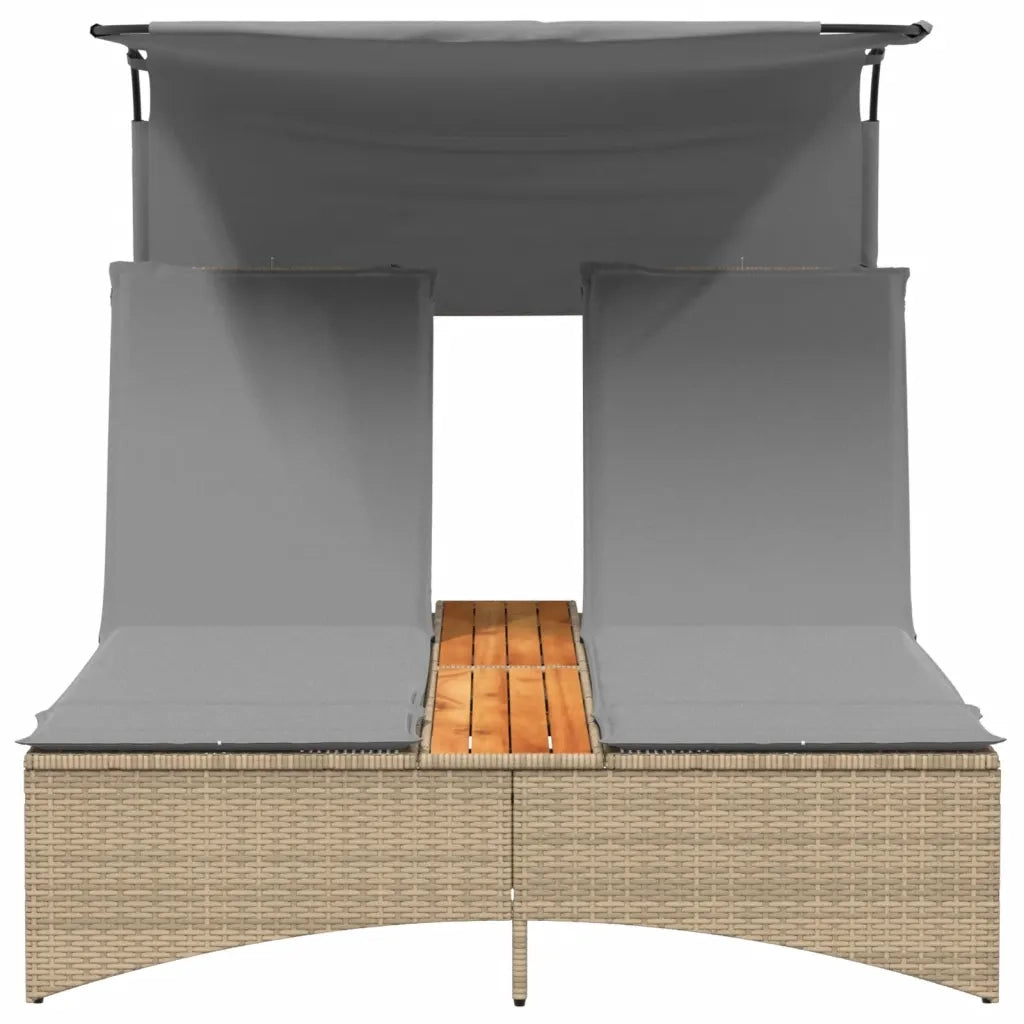Sdraio da giardino | Lettino Doppio con Baldacchino e Cuscini Beige Misto Polyrattan
