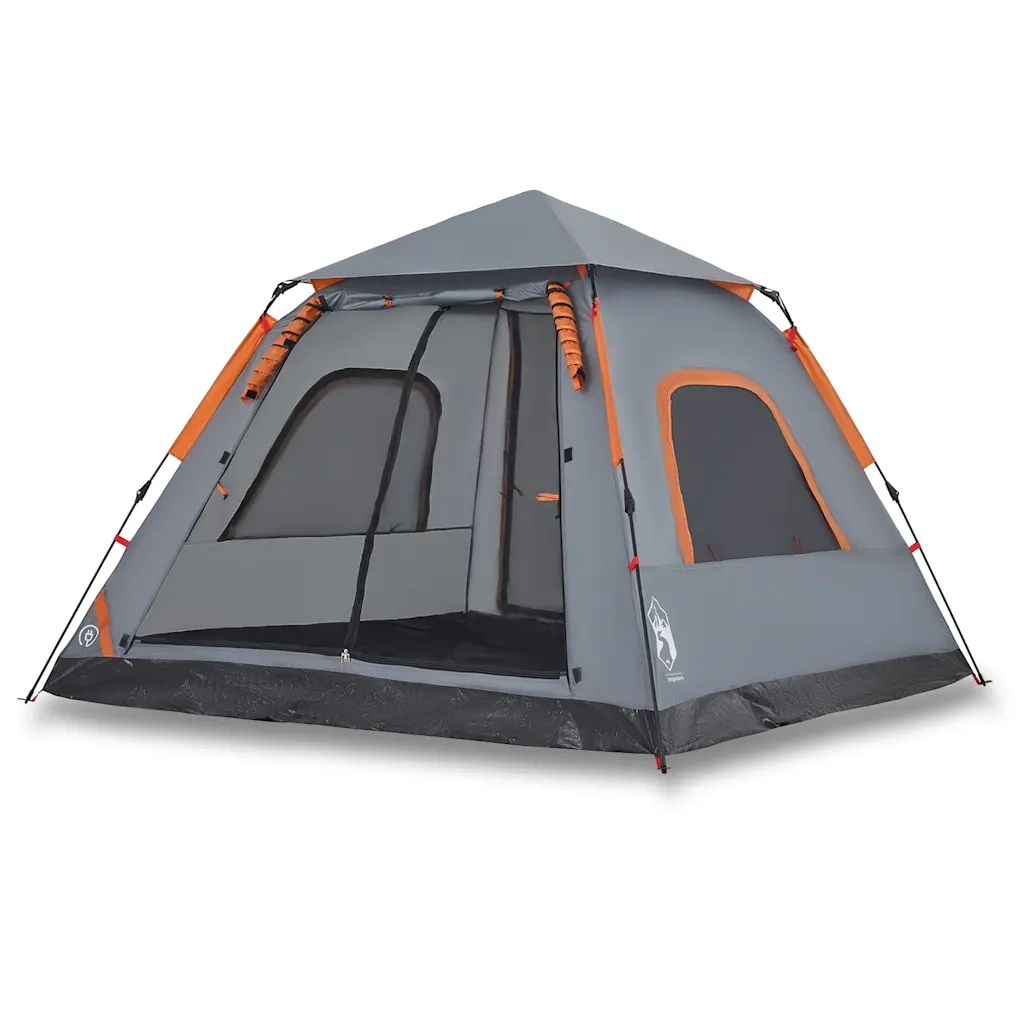Tenda a Cupola 5 Persone-Tenda da campeggio Grigio e Arancione a Rilascio Rapido 139882