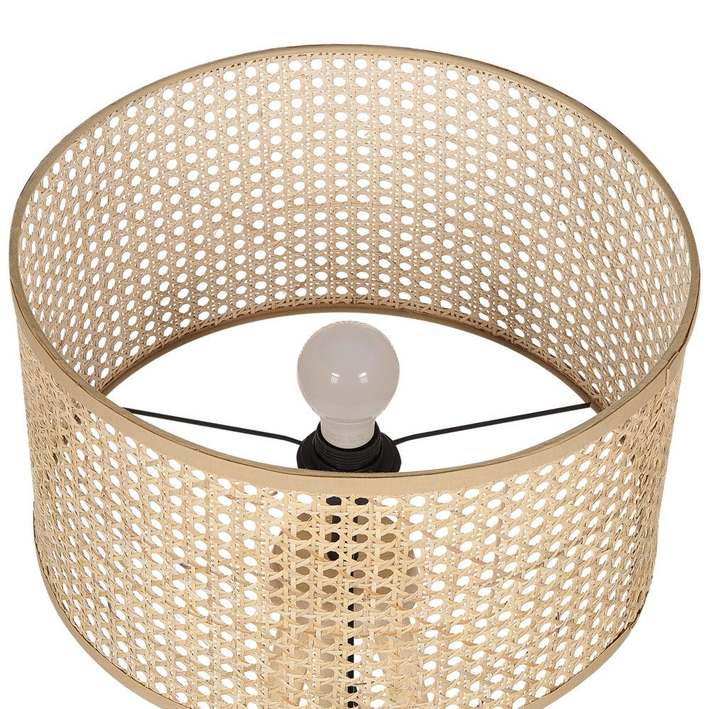 Lampada da terra in rattan naturale con paralume a tamburo in stile boho rustico soggiorno camera da letto