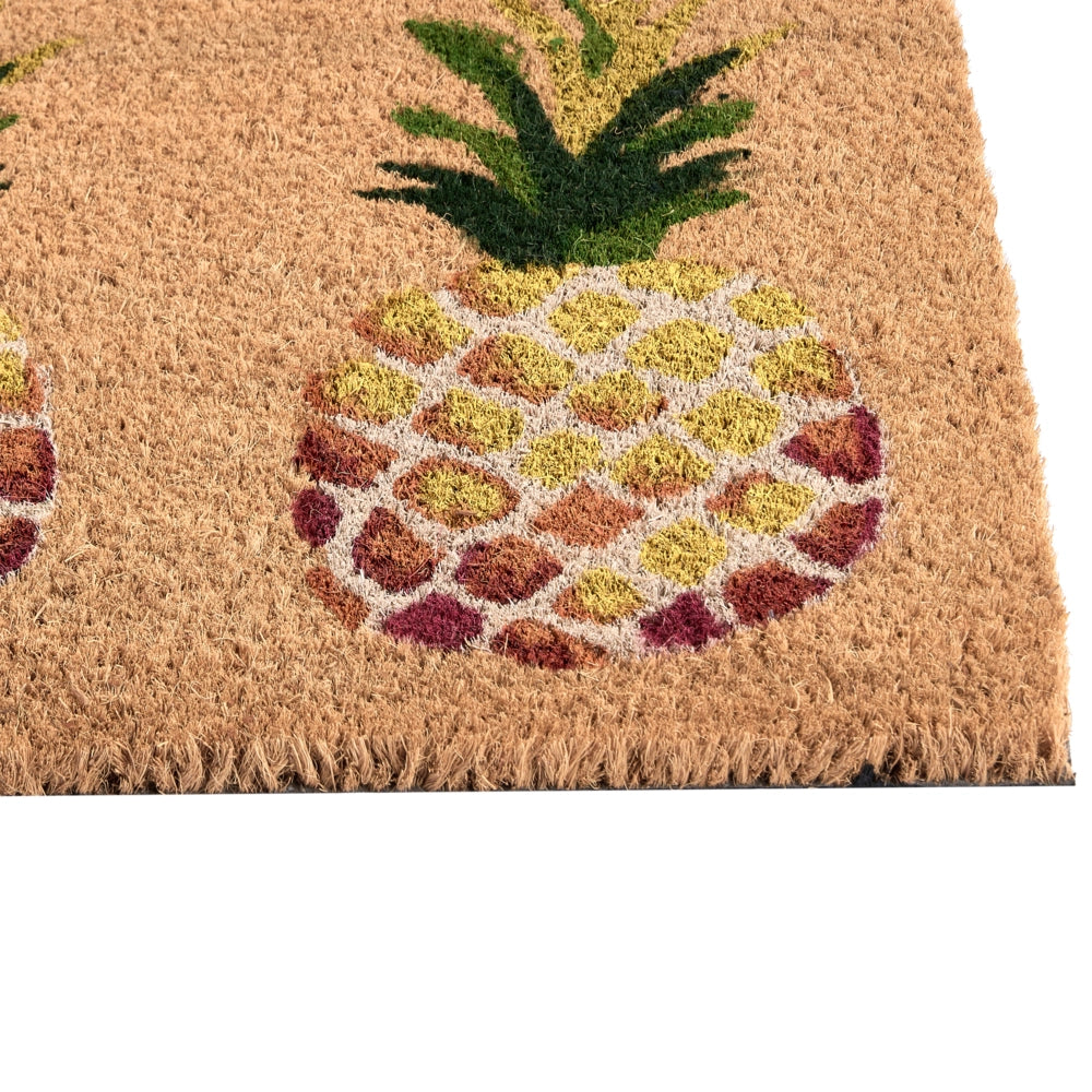 Zerbino di benvenuto in fibra di cocco antiscivolo 40 x 60 cm con retro in PVC motivo a forma di ananas colore naturale