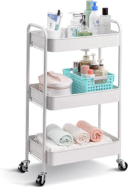 Trolley da Cucina - 3 Livelli Carrello a Rulli - Metallo - Carrello da Servizio Con Ruote E Maniglie - Carrello per Ufficio e Salotto - Carrello Multifunzionale per Cucina e Bagno - Cosmetici - Senza Viti - Montaggio Facile