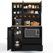 Mobile Dispensa 100x40x163 cm Nero con LED App, Vano Microonde, 2 Prese, 2 USB e 2 Cassetti