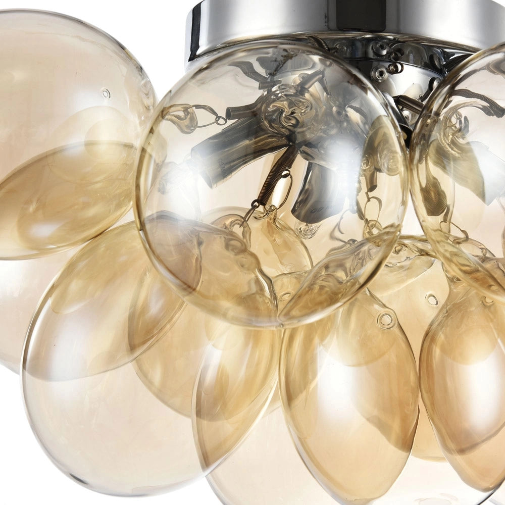 Plafoniera Contemporanea Balbo  Metallo Nichel 4 Luci Diffusori Cognac