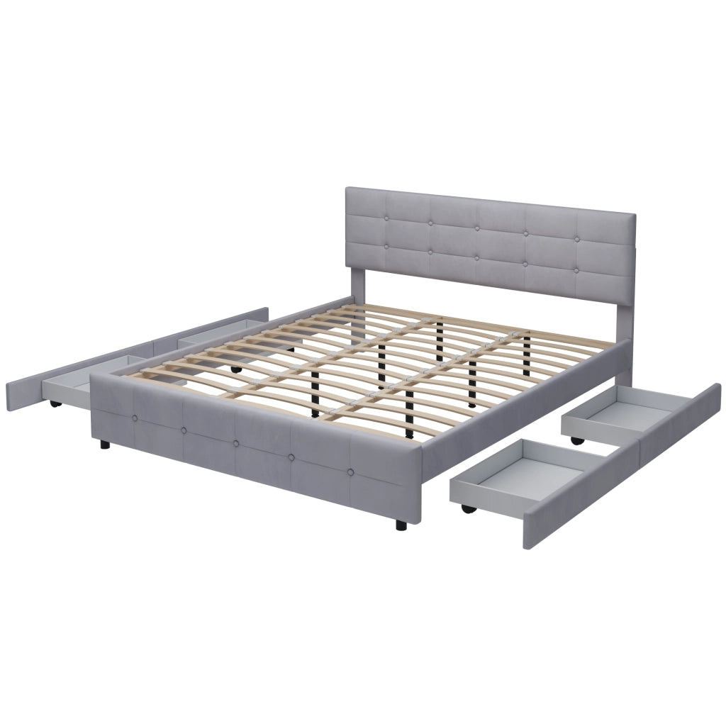 Letto Imbottito Matrimoniale con Cassetti ¨C MINIMAL ¨C Velluto Grigio 180x200