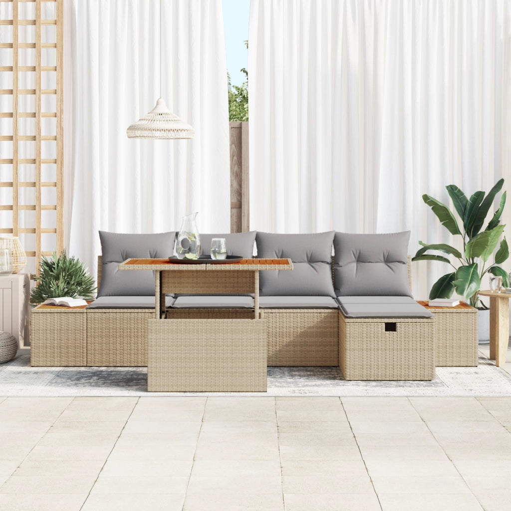 Set di Divani da Giardino con Cuscini Beige Polyrattan