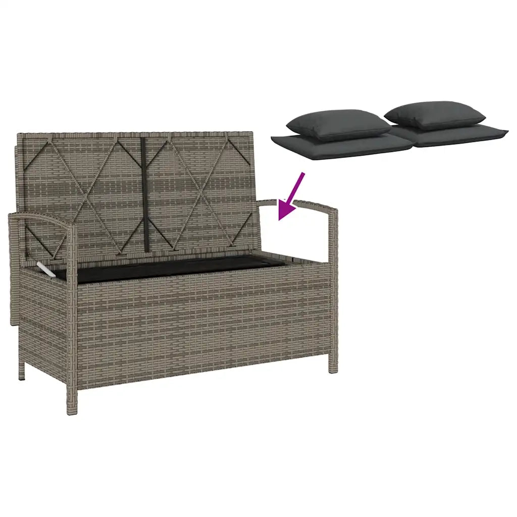 Panca Portaoggetti da Giardino con Cuscino Grigio in Polyrattan 4104213