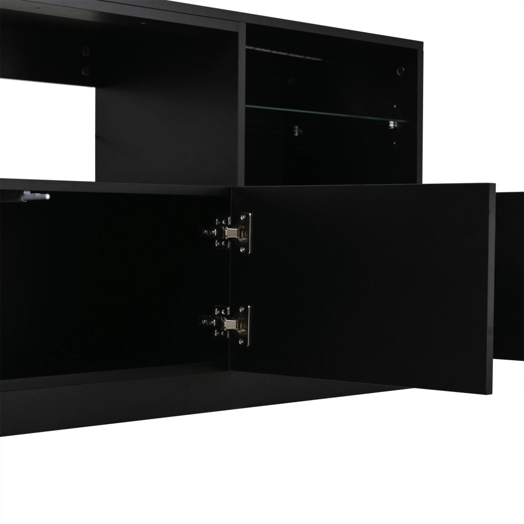 Mobile TV LED nero lucido 180 x 35 x 60 cm, per TV fino a 75 pollici, 4 ante a ribalta, 8 vani portaoggetti