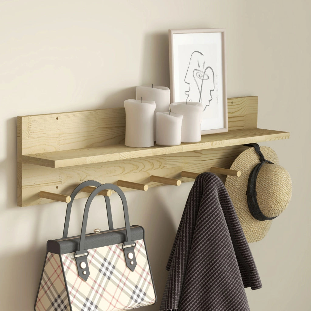 Appendiabiti da Parete con Mensola in Legno ¨C zephmum ¨C Bianco 80x12x20 cm