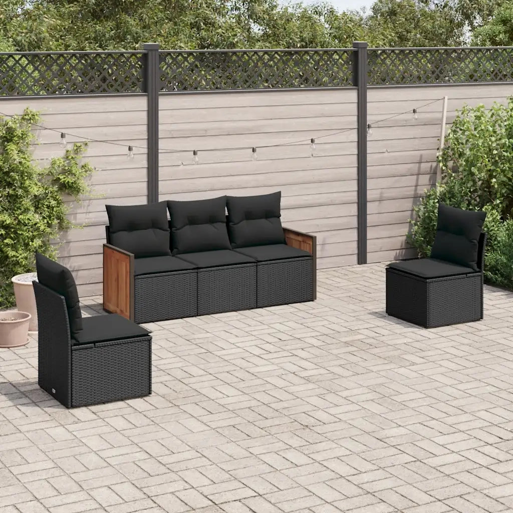 Set Divani da Giardino 5 pz | Set Salotto da Giardino con Cuscini in Polyrattan Nero