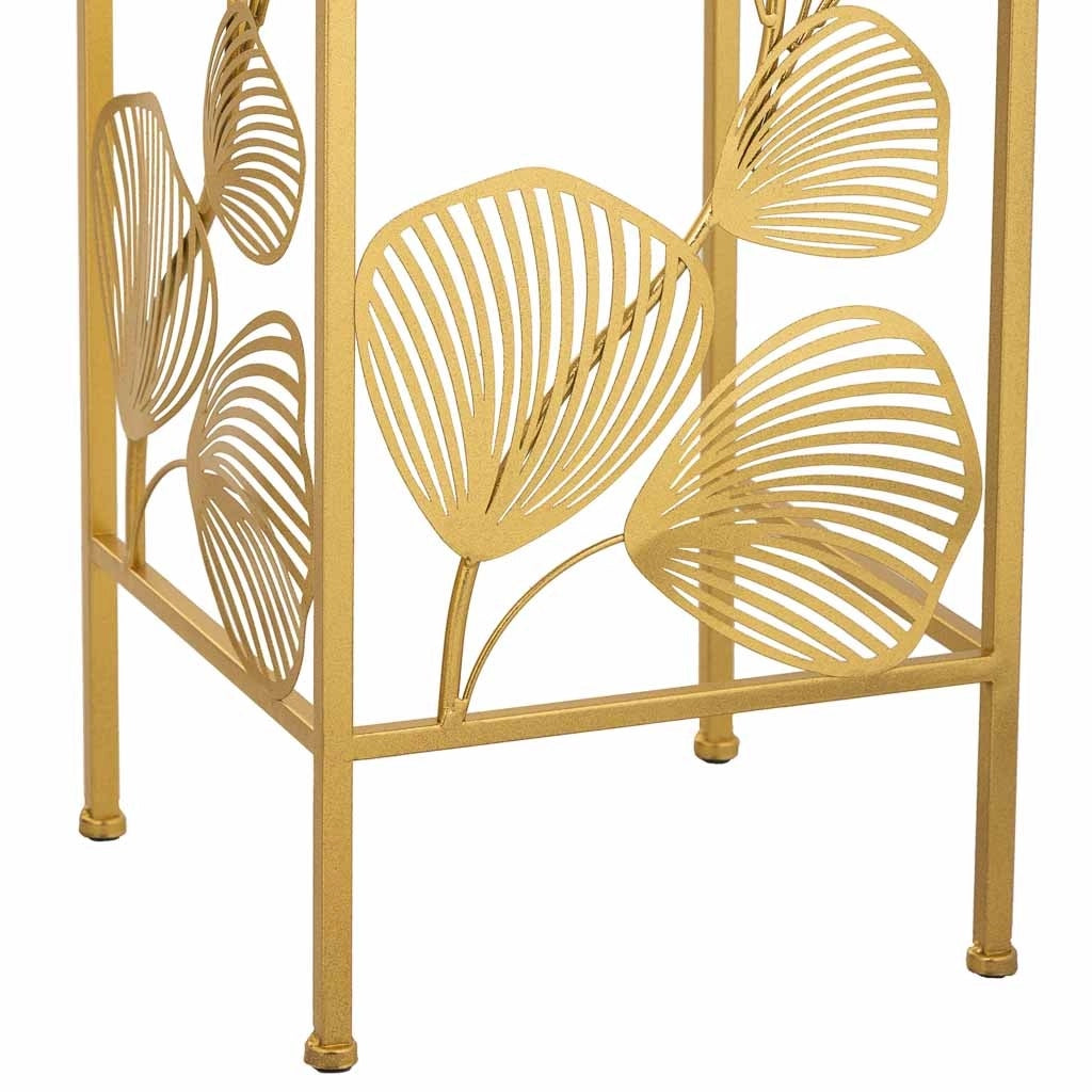 Tavolino angolare quadrato in metallo oro 31x31x71