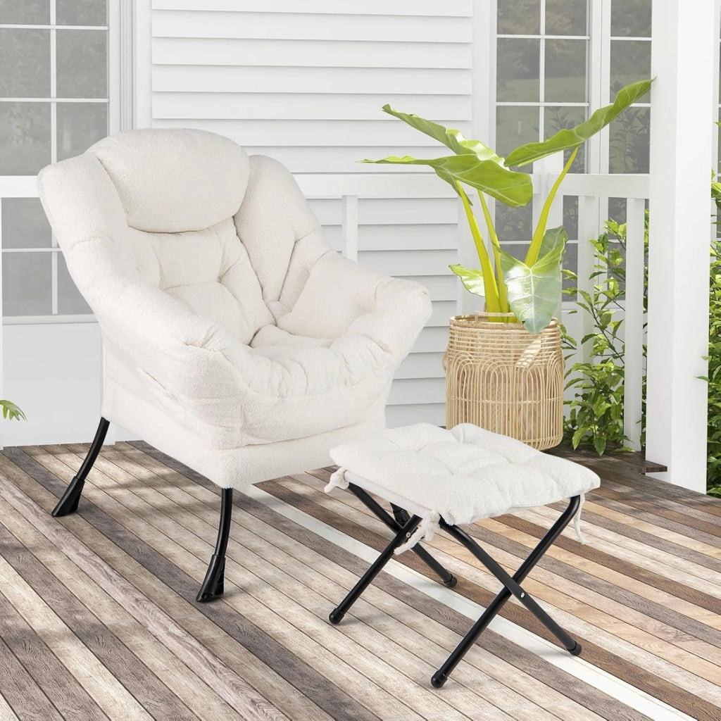 Poltrona Relax con Poggiapiedi, Poltrona da Lettura con Cuscino per Testa, Poltrona Moderna con Schienale e Seduta Imbottiti, Braccioli e Tasca di Stoccaggio, Portata 150 kg (Cashmere Beige)
