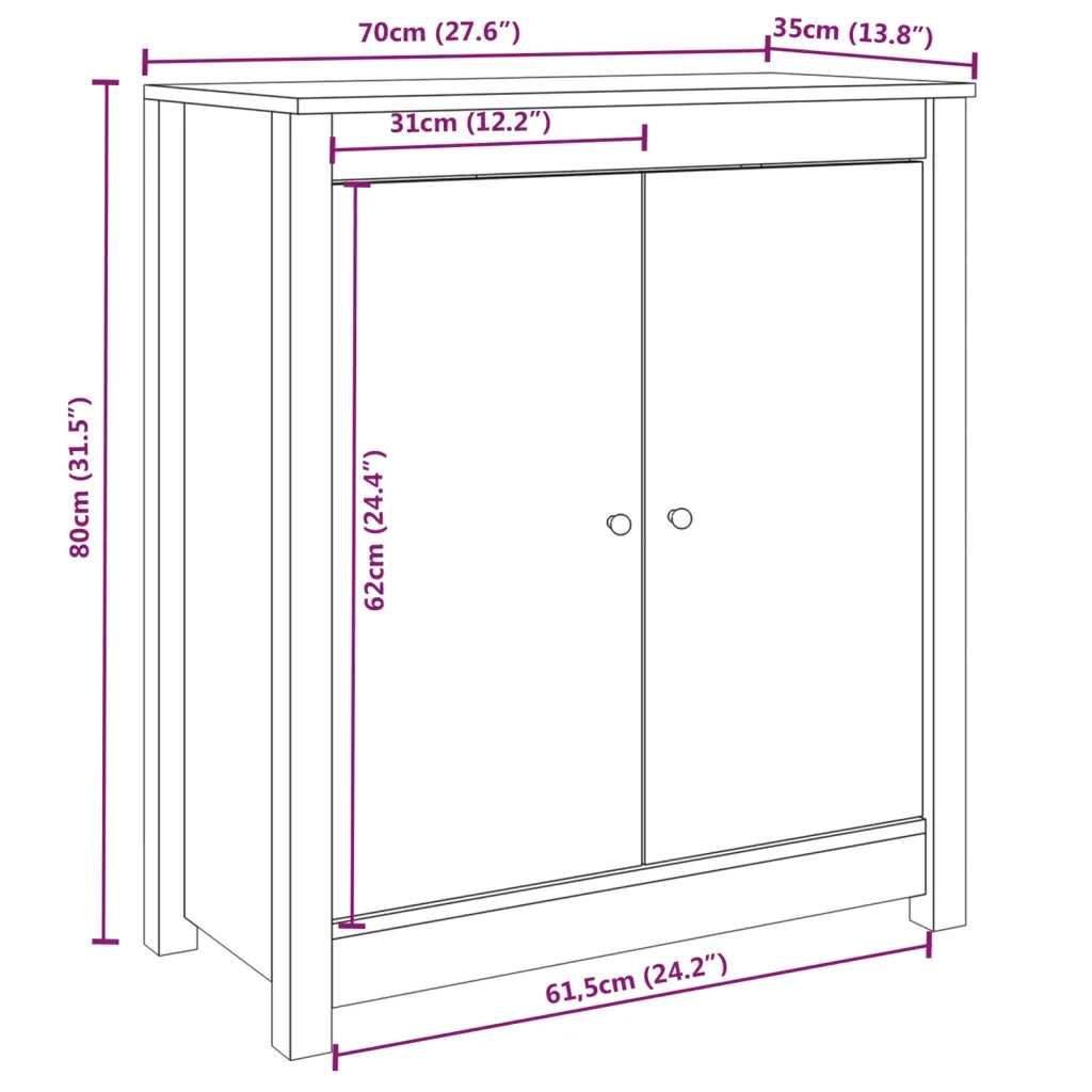 Credenza Bianca 70x35x80 cm in Legno Massello di Pino 813720