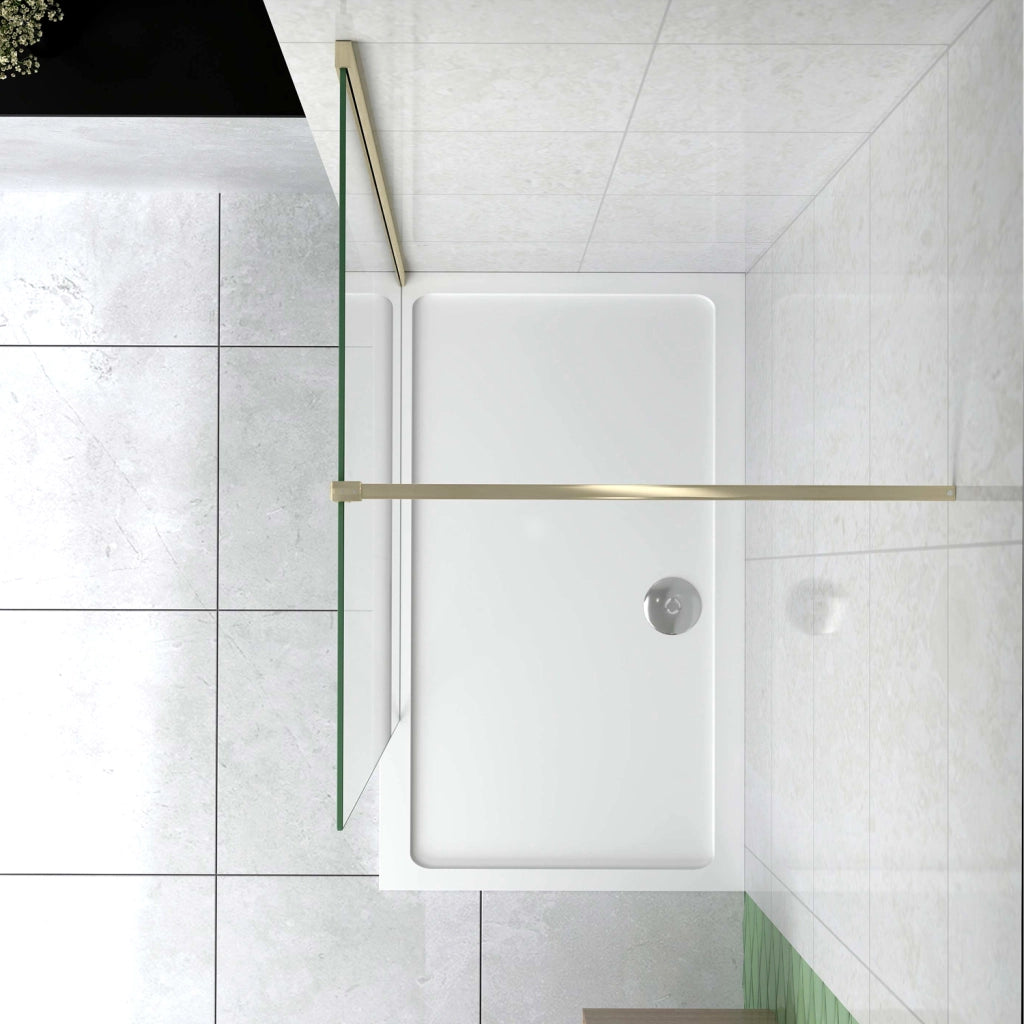 Box Doccia Walk In 85x200 cm Parete Fissa Vetro 8 mm Trasparente Anticalcare Oro Spazzolato Barra Stabilizzatrice 90 cm