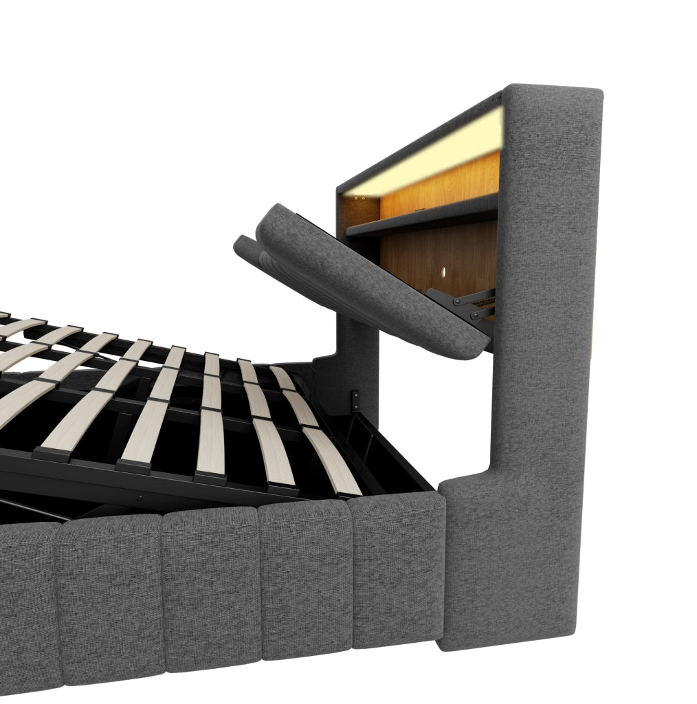 Letto imbottito 180 x 200 cm con contenitore idraulico, LED e porte USB