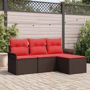 Set Divano da Giardino con cuscino 4 pcs Marrone polyrattan 3345314